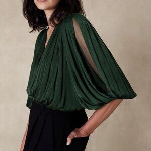 NWT, SZ L, Banana Republic, Silk Wrap Blouse, Green